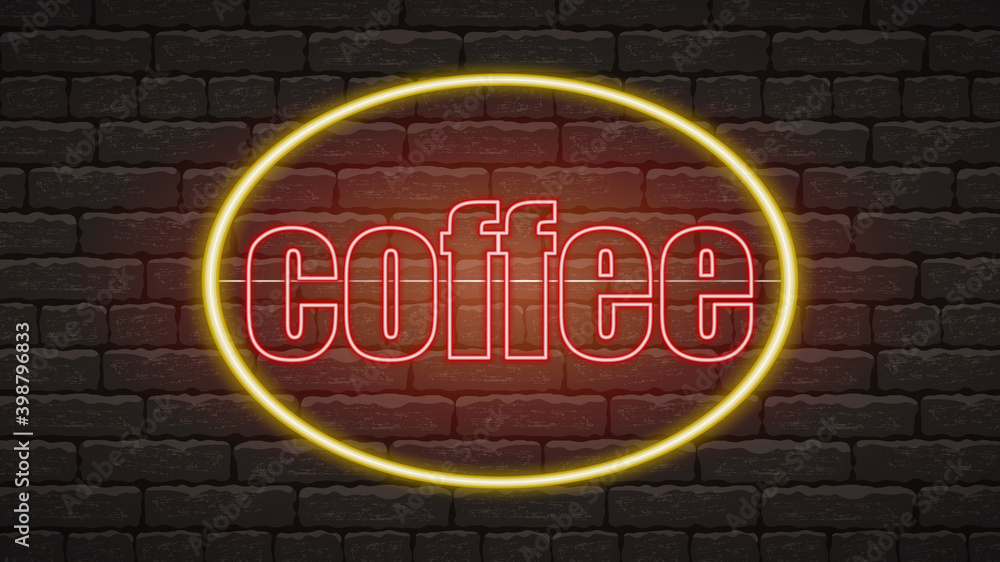 Fototapeta premium Coffee neon sign vector. Coffee Shop Design template neon sign, light banner, neon signboard, nightly bright advertising, light inscription. Vector illustration