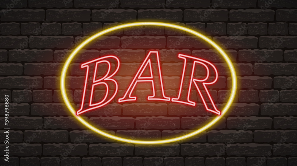 Fototapeta premium Retro neon sign with the word bar. Vintage electric symbol. Burning a pointer to a black wall in a club, bar or cafe. Design element for your signs, posters, banners. Vector illustration