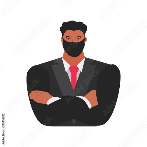 businessman with mask folded arms character