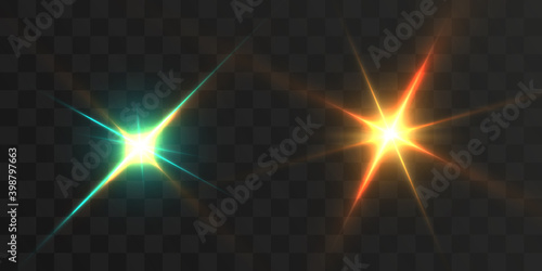  Bright light effect flickering with flashes and rays. Vector illustration.