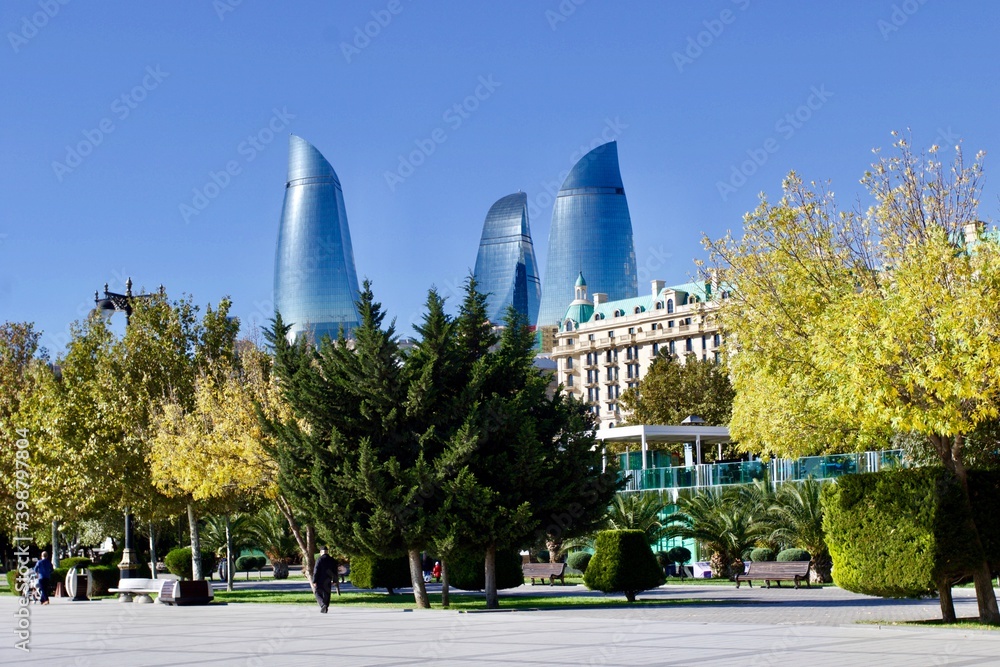 city skyline of Baku capital of Azerbaijan 