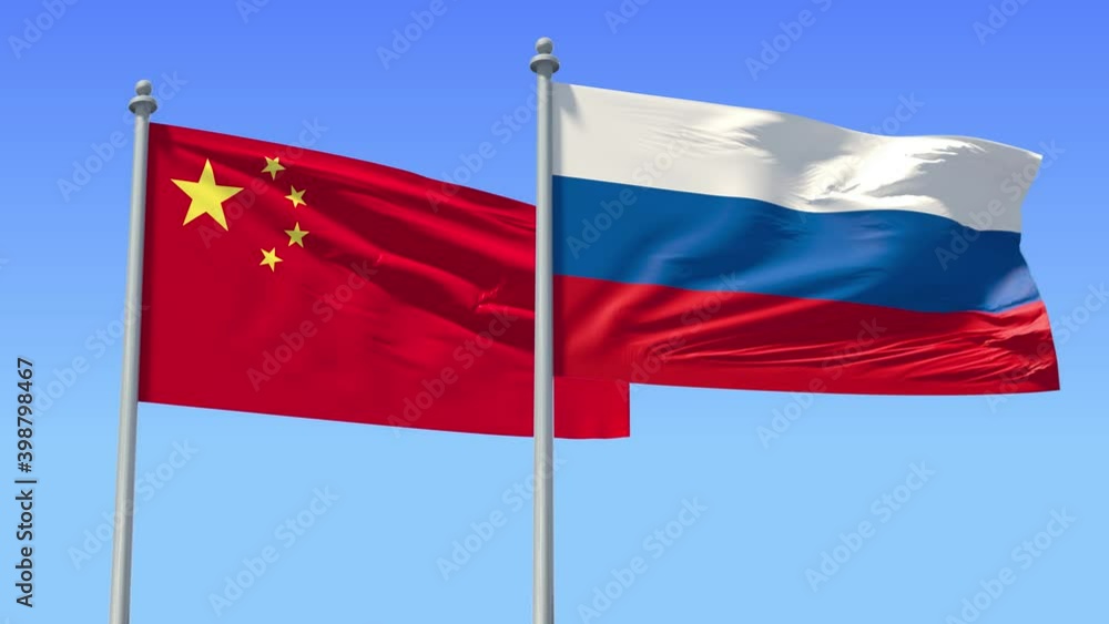 Russia and China flag on flagpole excellent quality. Russian Federation and People's Republic of China waving flag in wind. Endless Animation. LOOP CYCLE Animation. Russia and China flag on flagpole excellent quality. Russian Federation and People's Republic of China waving flag in wind. Endless Animation. LOOP CYCLE Animation.