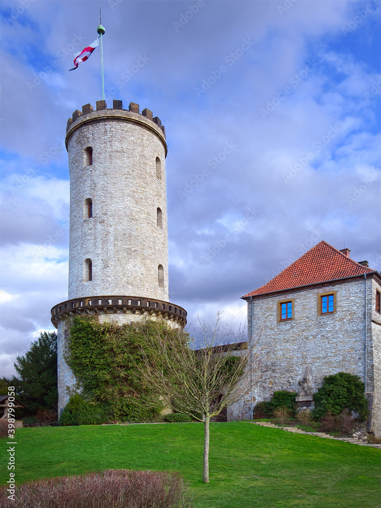 The Sparrenburg in Bielefeld on a sunny day with a few clouds in the sky