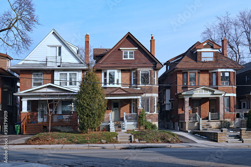 Traditional old fashioned street of houses with gables