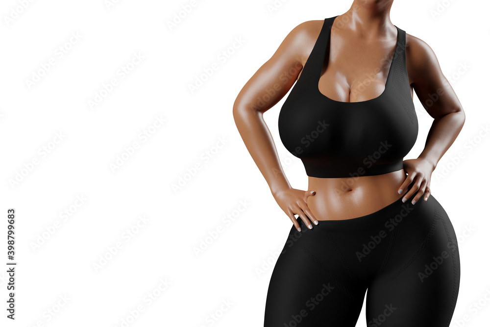 Young slim woman with big breasts in black sportswear Young slim woman with big breasts in black sportswear
