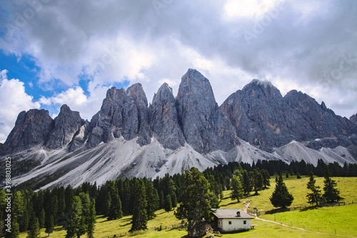 Details of Dolomites Mountains in Val di Funes, poetic view, perfect for trekking, Italy