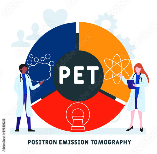 Flat design with people. PET - Positron Emission Tomography  acronym, medical concept background.   Vector illustration for website banner, marketing materials, business presentation, online advertisi