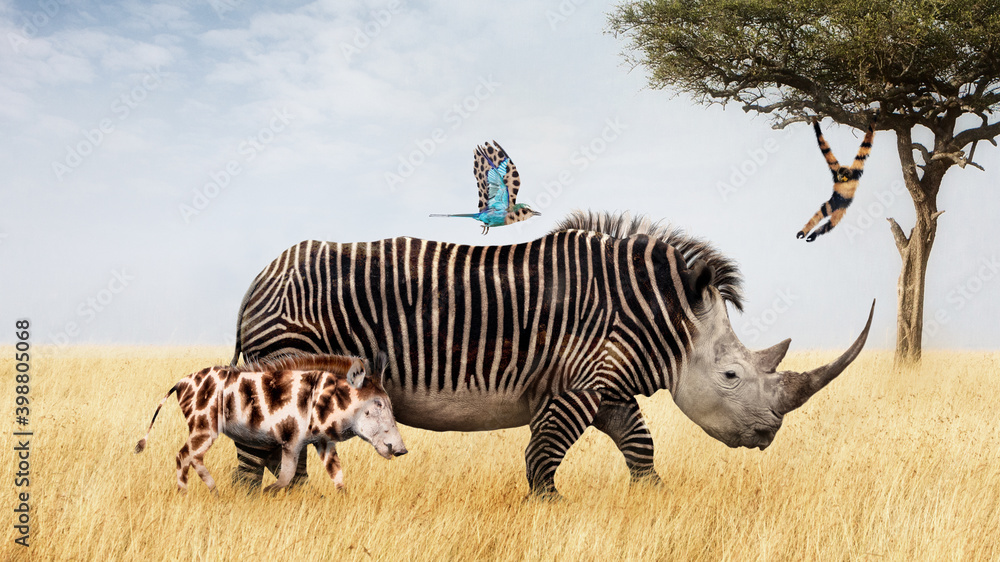 Funny Mixed Species Wild Animals Stock Photo | Adobe Stock