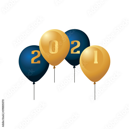 happy new year golden and blue balloons with numbers celebration