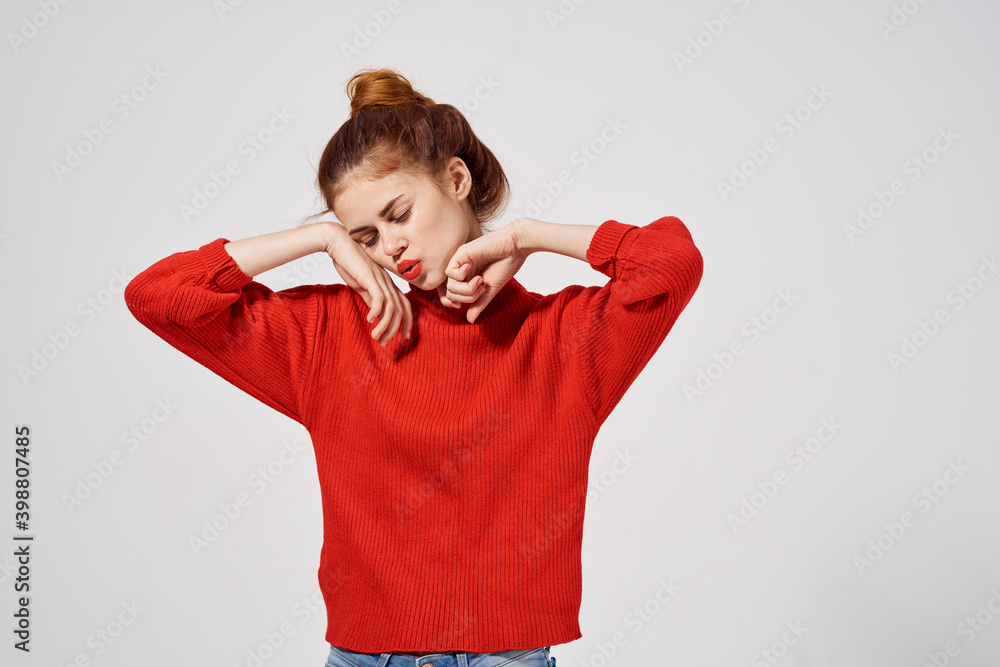 attractive woman model accessories red sweater makeup attractive woman model accessories red sweater makeup