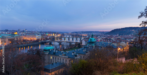 Night Prague City with its Cathedrals, Towers and Bridges in the Christmas Time, Czech Republic