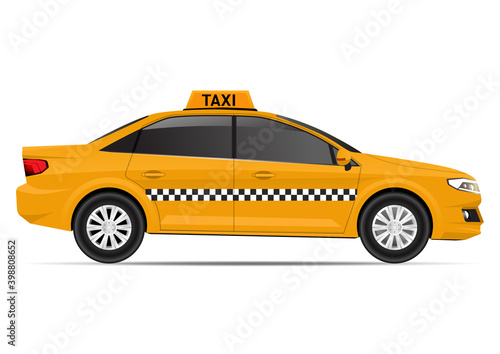 Realistic yellow taxi car side view