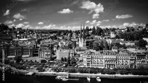 City of Lucerne in Switzerland on a sunny day - aerial view - travel photography