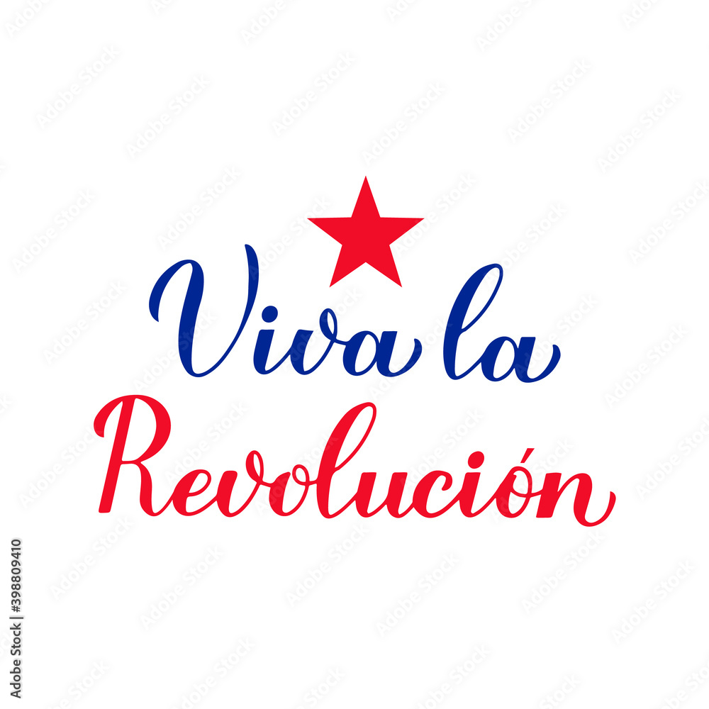 Viva la Revolucion - Happy Revolution Day in Spanish. Holiday in Cuba celebrated on January 1. Calligraphy hand lettering. Vector template for typography poster, banner, greeting card, flyer, etc Viva la Revolucion - Happy Revolution Day in Spanish. Holiday in Cuba celebrated on January 1. Calligraphy hand lettering. Vector template for typography poster, banner, greeting card, flyer, etc