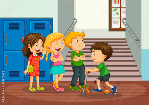Happy children at school hallway