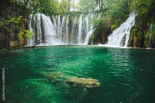 Plitvice Lakes beautiful nature  wood bridge. lakes  waterfall  rainbow  rivers.