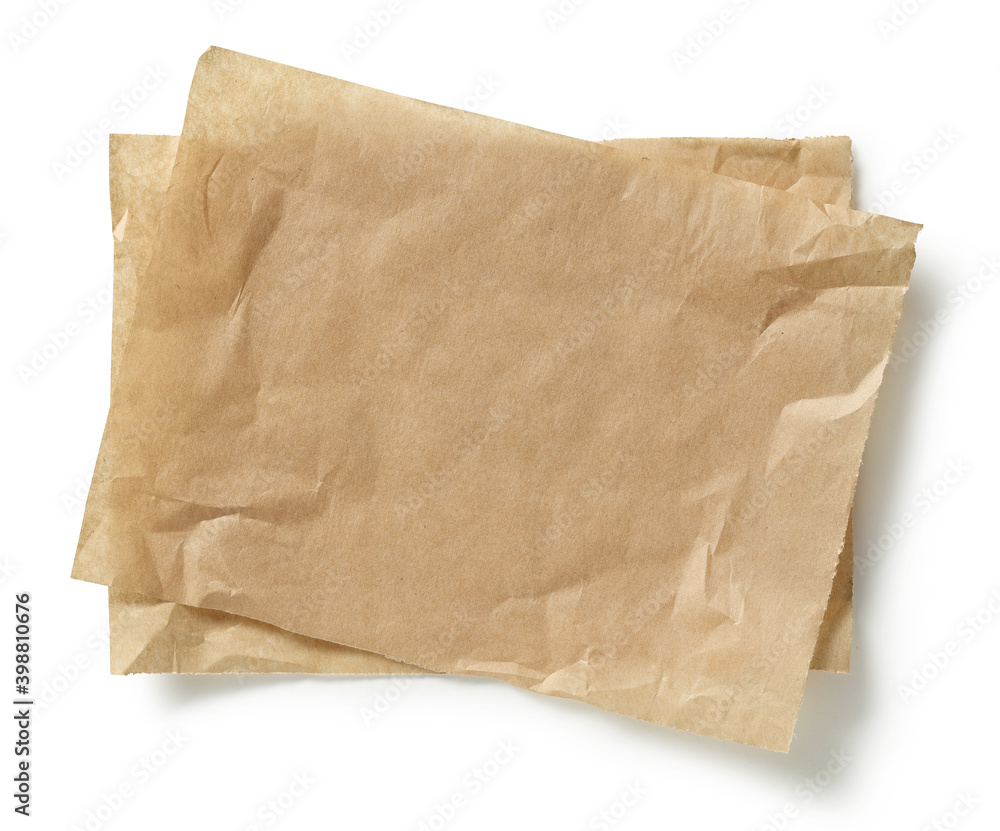 crumpled brown baking paper sheets