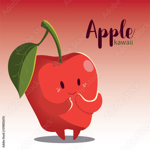 fruit kawaii cheerful face cartoon cute apple