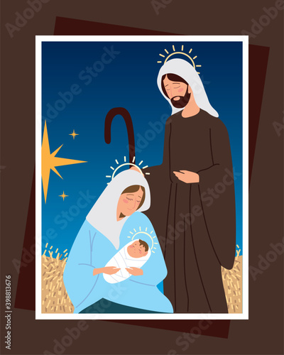 nativity with mary joseph night scene manger card