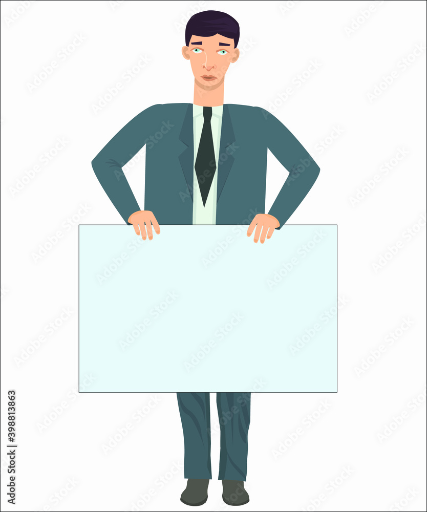 A manager with a poster. A manager with a poster.