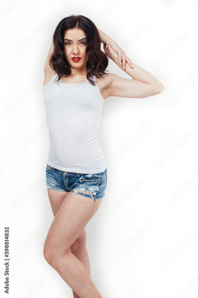 young pretty stylish hipster girl posing emotional isolated on white background happy smiling cool smile, lifestyle people concept young pretty stylish hipster girl posing emotional isolated on white background happy smiling cool smile, lifestyle people concept