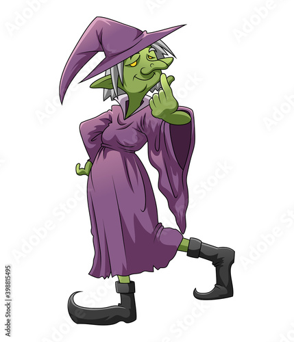 The green elf witch with the witcher costume and using the long shoes