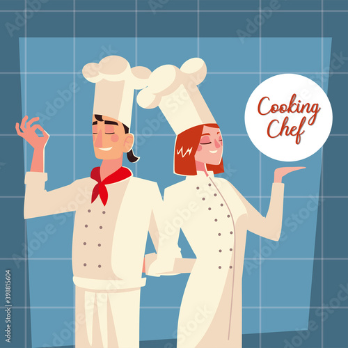 male and female chef worker professional restaurant