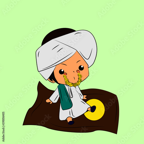 ghibah muslim is mean boy laughing and talk out loud, streetwear or t-shirt design