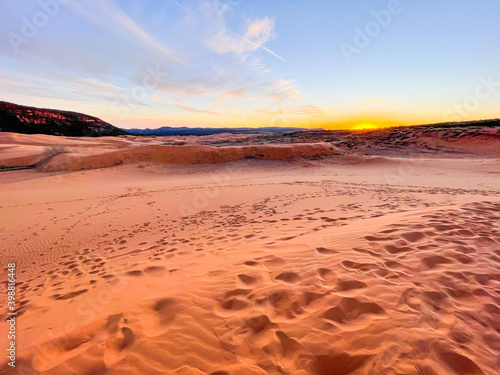 Pink coral sand dunes sunset
