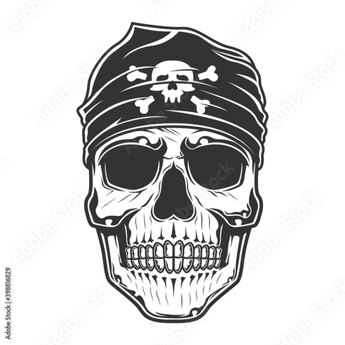 pirates skull with bandana on the head. vector illustration