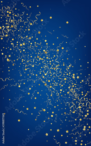 Gold Serpentine Carnival Vector Blue Background. 