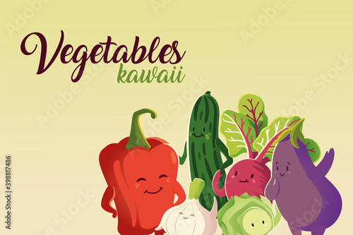 vegetables kawaii cute pepper cucumber eggplant beet and onion cartoon