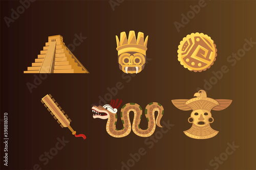 aztec pyramid weapon mask coin ornament icons