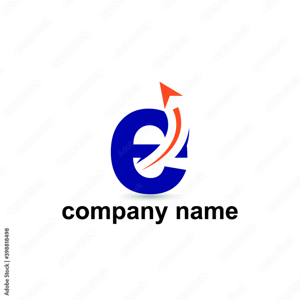 Initial e letter modern logo with arrow plane for logistic, travel, start up template brand Initial e letter modern logo with arrow plane for logistic, travel, start up template brand