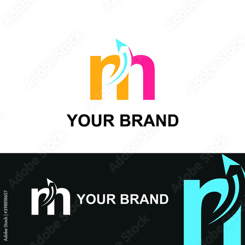 Initial m letter modern logo with arrow plane for logistic, travel, start up template brand