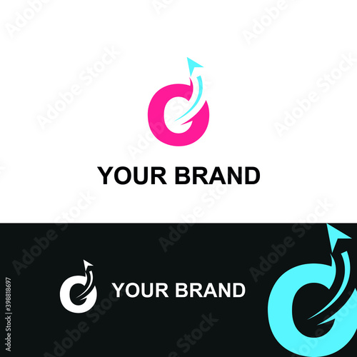 Initial o letter modern logo with arrow plane for logistic, travel, start up template brand