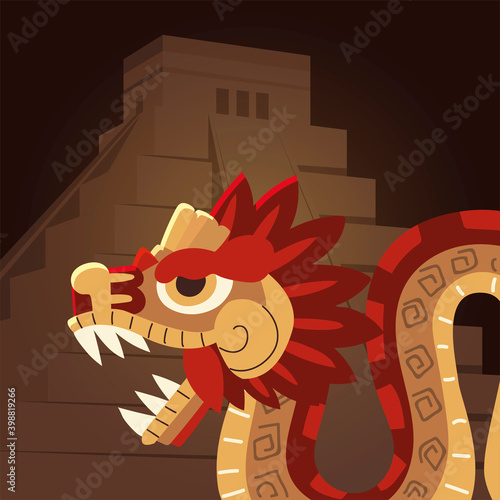 mexican aztec civilization snake and pyramid traditional
