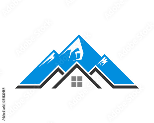 Blue mountain with house real estate logo