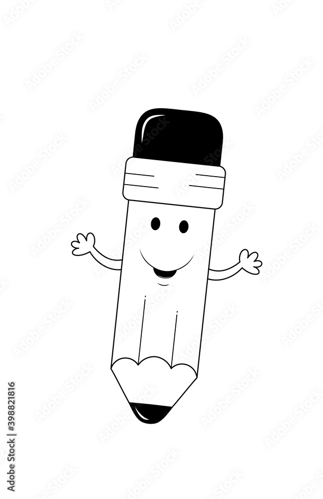 cartoon pencil black and white Stock Illustration | Adobe Stock