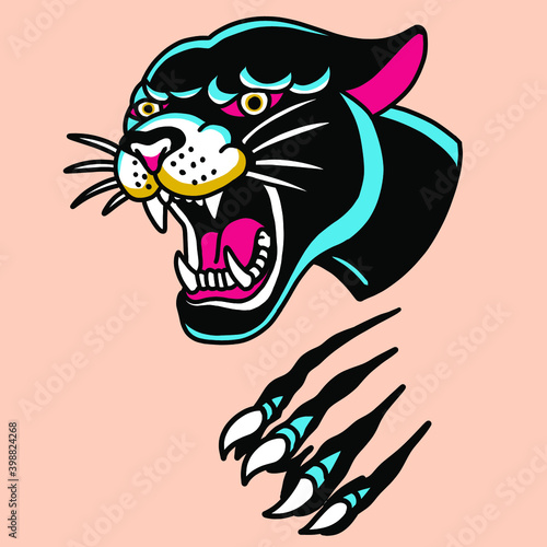 tiger vector illustration tattoo oldskull retro style