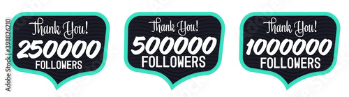 Set of Followers thank you banners design template, graphic icons for social media, vector illustration.