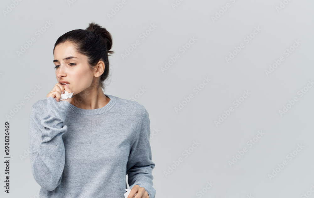woman illness runny nose health problems sweater Copy Space woman illness runny nose health problems sweater Copy Space