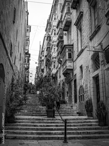 Typical street view in the historic district of Valletta © 4kclips