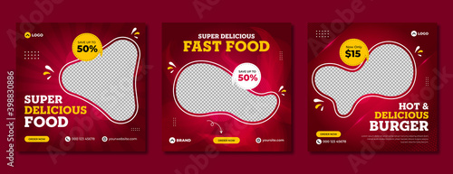Super delicious fast food social media post template. Healthy & tasty food banner, flyer or poster design for online business marketing & promotion. Restaurant offer menu design with brand logo. 