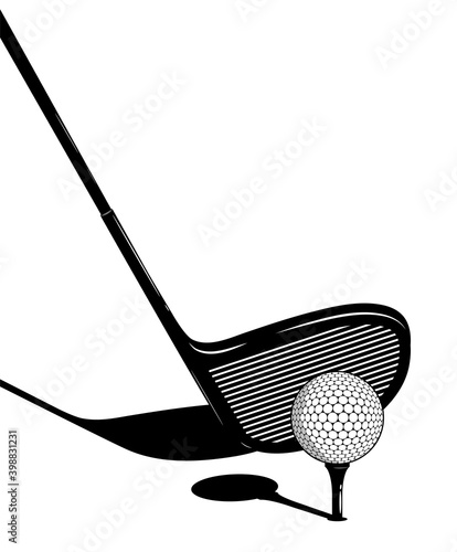 golf club behind the ball on tee. Golfer takes aim for precise and powerful shot. Sport competition. Contrast vector