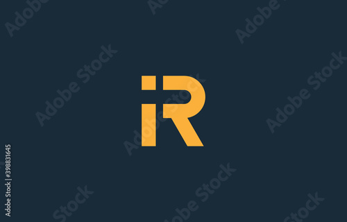 yellow color monogram connected alphabet letter IR logo design