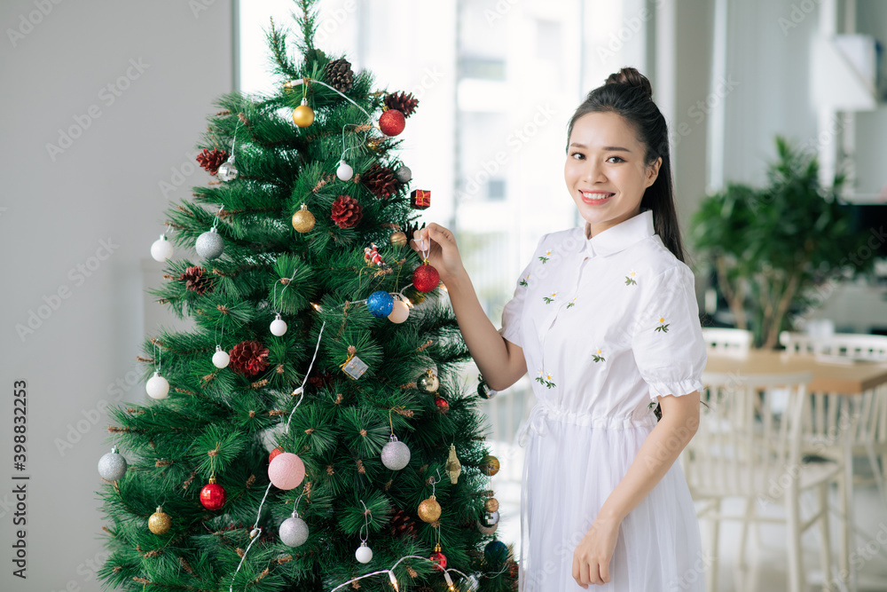 Smiling Woman Celebrating Christmas or New Year Smiling Woman Celebrating Christmas or New Year
