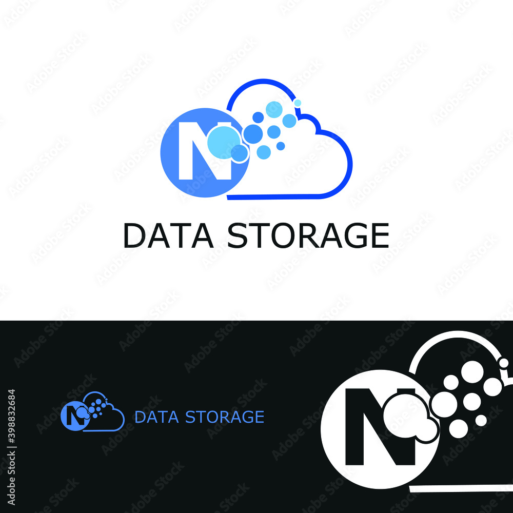 N Letter and cloud icon for data transfer, storage, big data, and technology logo concept N Letter and cloud icon for data transfer, storage, big data, and technology logo concept