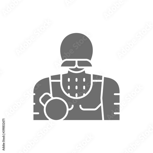 Circus athlete, strongman grey icon. Isolated on white background