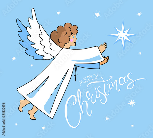 Slika na platnu Christmas Angel and Christmas Star, with Lettering